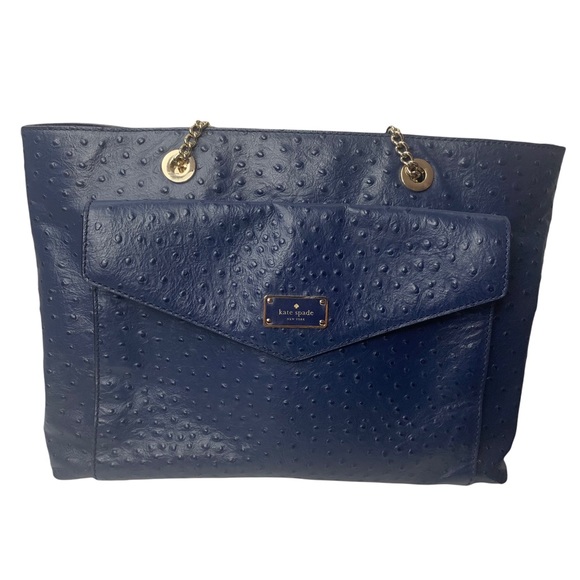 kate spade Handbags - Kate Spade a la vita ostrich halsey Large Navy Leather Bag